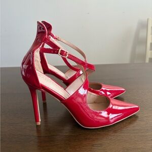 Glossy Red Stiletto Heels with Straps
